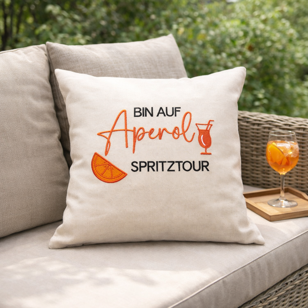 Kissenbezug 40x40 bestickt Baumwolle für Aperol Fans