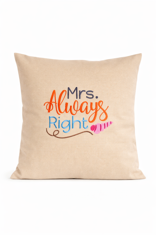 Kissenbezug Zierkissen 40x40 bestickt Baumwolle - Deko für Wohnzimmer Geschenk zur Hochzeit Mrs Right