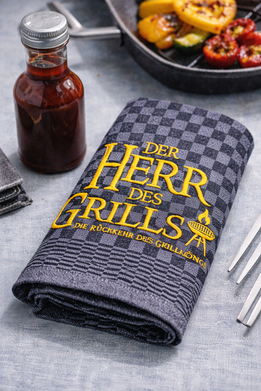 Geschirrtuch Küchenhandtuch bestickt 50x70 Baumwolle Küchendeko Geschenk für Griller Grillmeister Herr des Grills