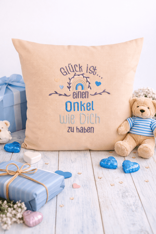 Kissenbezug Zierkissen 40x40 bestickt Baumwolle - Deko für Wohnzimmer Geschenk für Onkel