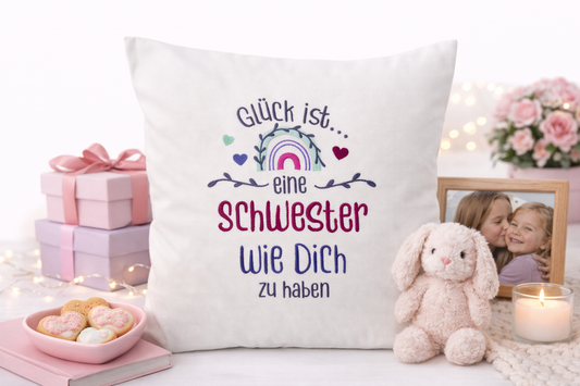 Kissenbezug Zierkissen 40x40 bestickt Baumwolle - Deko für Wohnzimmer Geschenk für Schwester