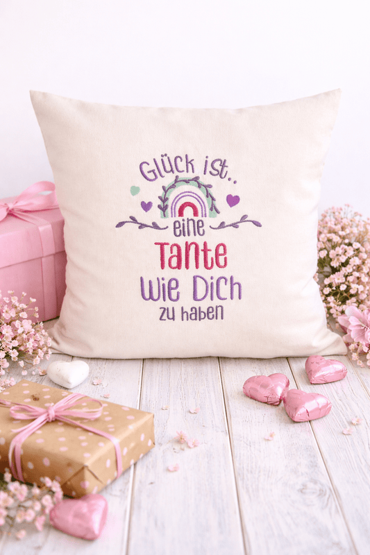 Kissenbezug Zierkissen 40x40 bestickt Baumwolle - Deko für Wohnzimmer Geschenk für Tante