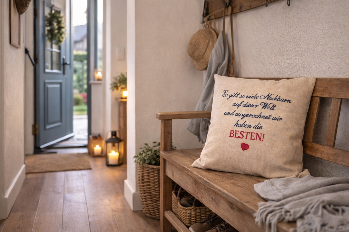 Kissenbezug Zierkissen 40x40 bestickt Baumwolle - Deko für Wohnzimmer Geschenk für beste Nachbarn