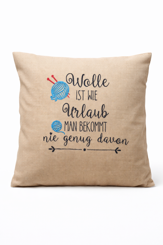 Kissenbezug Zierkissen 40x40 bestickt Baumwolle - Deko für Wohnzimmer Geschenk für Strickerinnen & Häkelfans