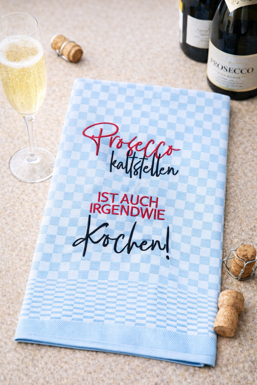 Geschirrtuch Küchenhandtuch bestickt 50x70 Baumwolle Küchendeko Geschenk Proseccoliebhaber