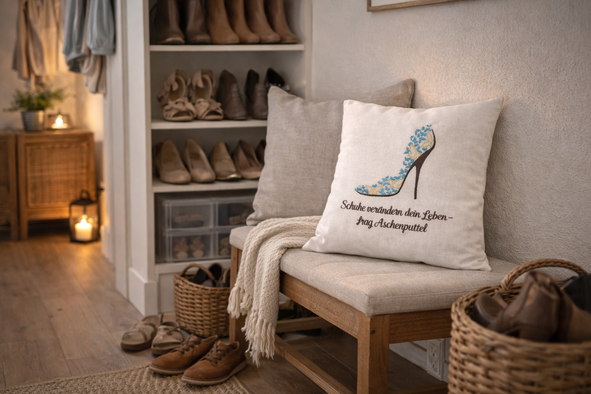 Kissenbezug Zierkissen 40x40 bestickt Baumwolle - Deko für Wohnzimmer Geschenk für Schuhliebhaber