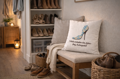 Kissenbezug Zierkissen 40x40 bestickt Baumwolle - Deko für Wohnzimmer Geschenk für Schuhliebhaber