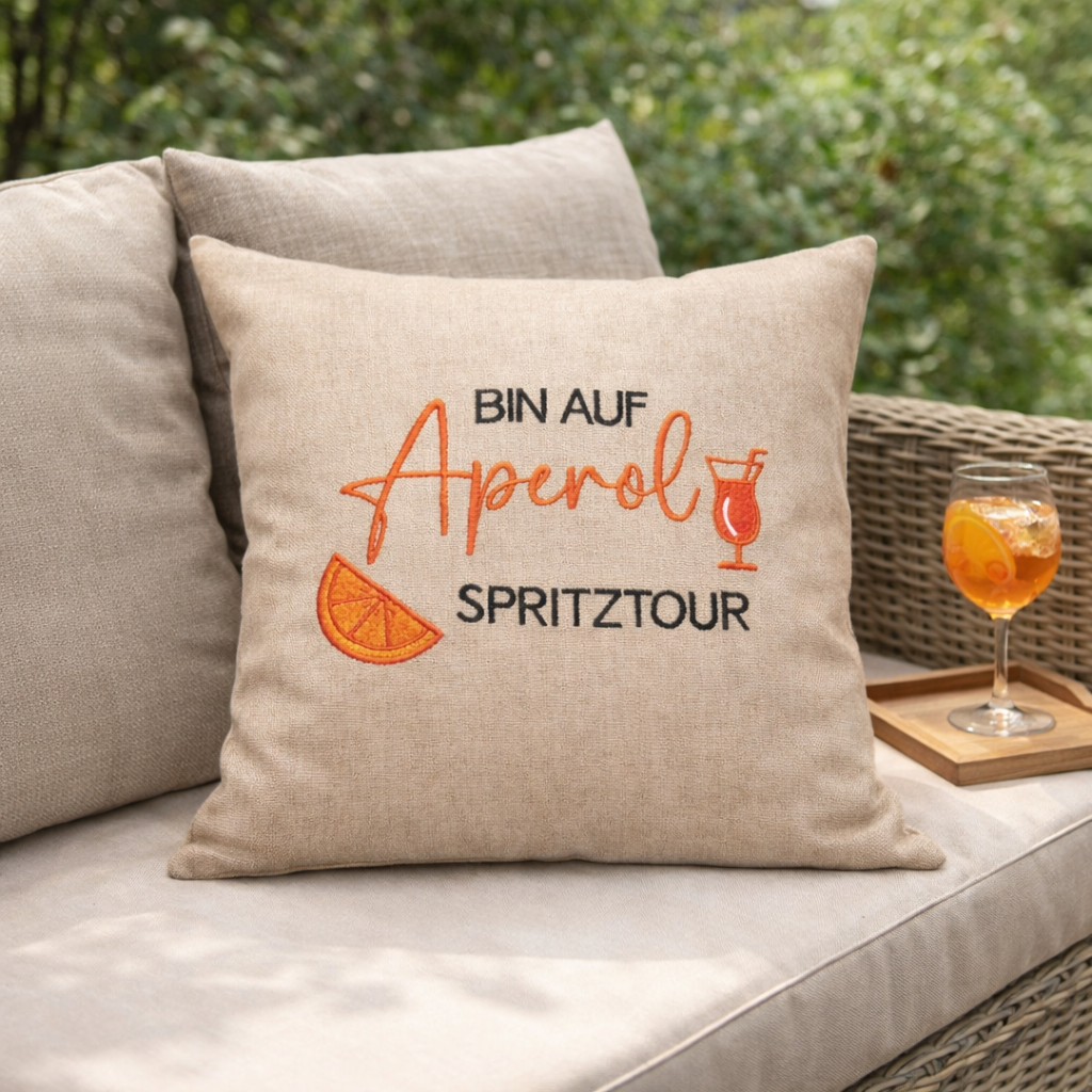 Kissenbezug 40x40 bestickt Baumwolle für Aperol Fans