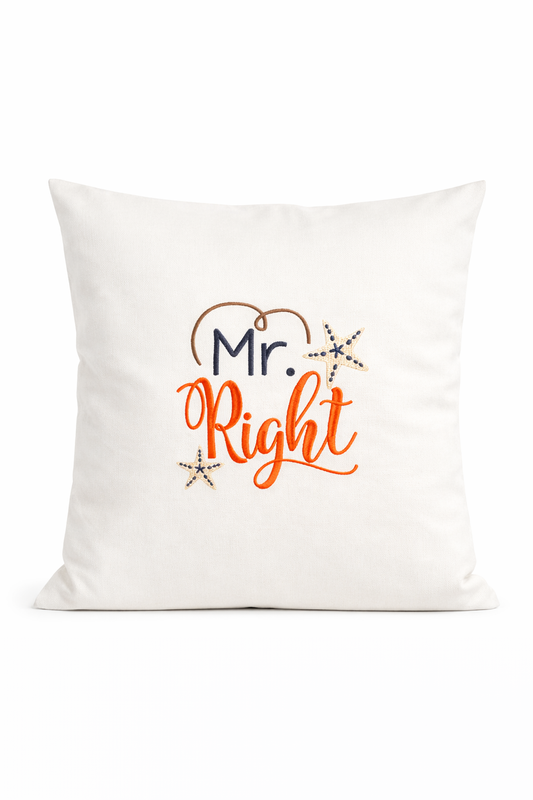 Kissenbezug Zierkissen 40x40 bestickt Baumwolle - Deko für Wohnzimmer Geschenk zur Hochzeit Mr Right