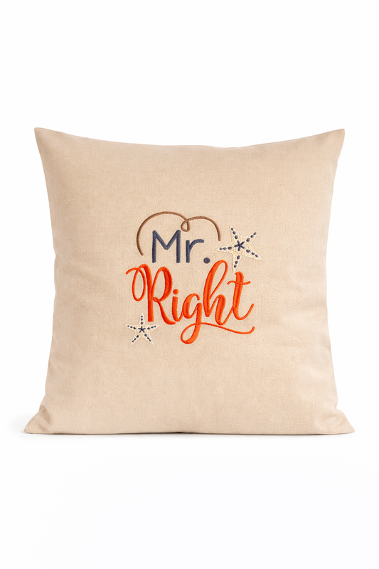 Kissenbezug Zierkissen 40x40 bestickt Baumwolle - Deko für Wohnzimmer Geschenk zur Hochzeit Mr Right