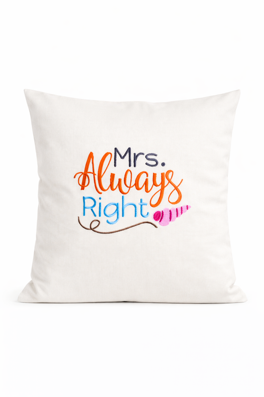 Kissenbezug Zierkissen 40x40 bestickt Baumwolle - Deko für Wohnzimmer Geschenk zur Hochzeit Mrs Right