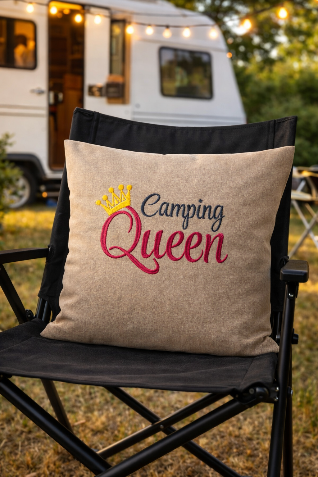 Dieser bestickte Kissenbezug ist eine liebevolle Geschenkidee und ein hochwertiges Mitbringsel für alle Campingliebhaber