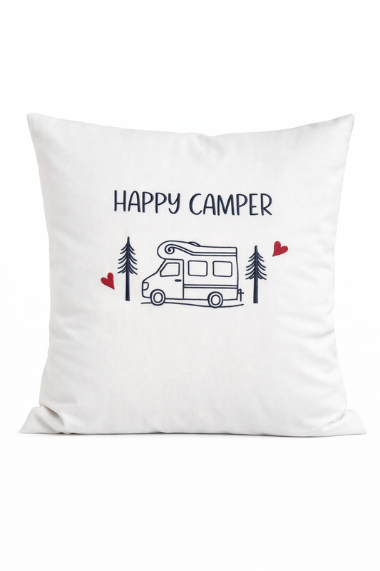 Kissenbezug Zierkissen 40x40 bestickt Baumwolle - Deko für Wohnzimmer Geschenk für Camper mit Wohnmobil