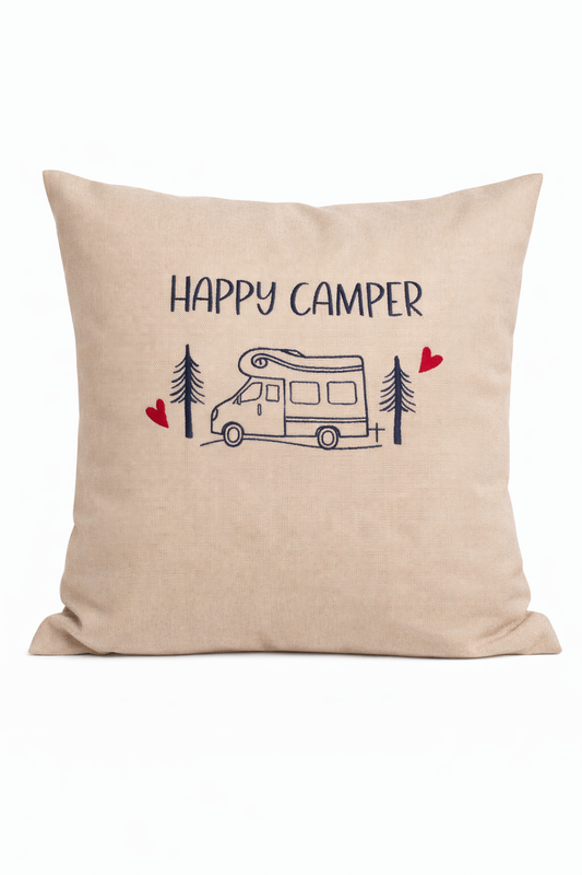 Kissenbezug Zierkissen 40x40 bestickt Baumwolle - Deko für Wohnzimmer Geschenk für Camper mit Wohnmobil