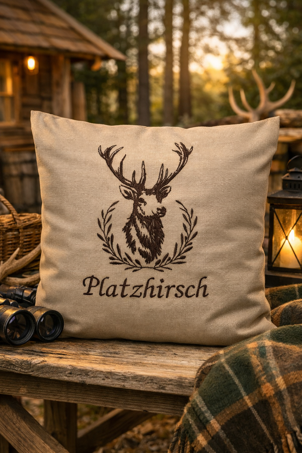 Dieser bestickte Kissenbezug ist eine liebevolle Geschenkidee und ein hochwertiges Mitbringsel für alle Waldliebhaber, Jäger und Liebhaber des Landhausstil&nbsp;