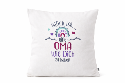 Kissenbezug Zierkissen 40x40 bestickt Baumwolle - Deko für Wohnzimmer Geschenk für Oma & Großmutter