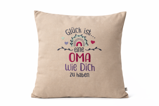 Kissenbezug Zierkissen 40x40 bestickt Baumwolle - Deko für Wohnzimmer Geschenk für Oma & Großmutter