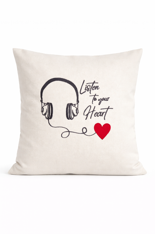 Kissenbezug Zierkissen 40x40 bestickt Baumwolle - Deko für Wohnzimmer Geschenk Liebe Listen to your Heart
