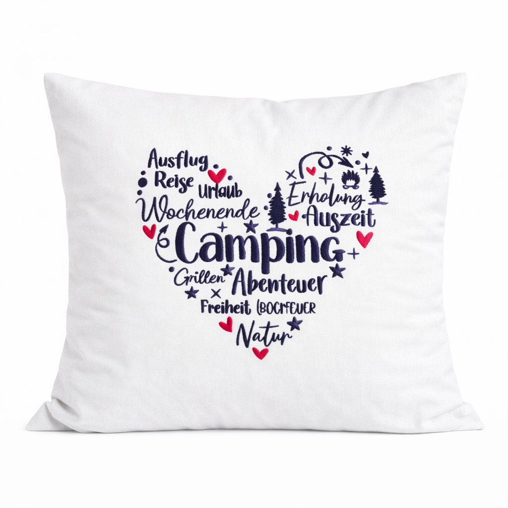 Kissenbezug Zierkissen 40x40 bestickt Baumwolle - Deko für Wohnzimmer Geschenk für Camper Wohnmobil Wohnwagen