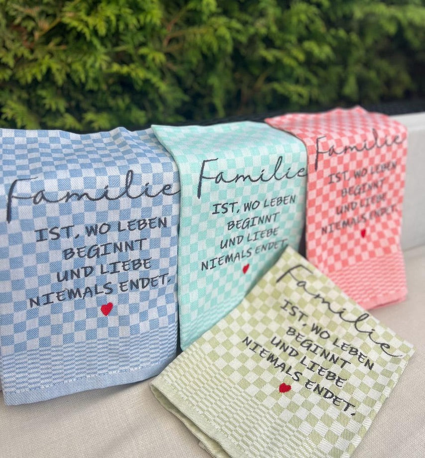 Geschirrtuch Küchenhandtuch bestickt 50x70 Baumwolle Küchendeko Geschenk für Familienmitglieder Familie ist...