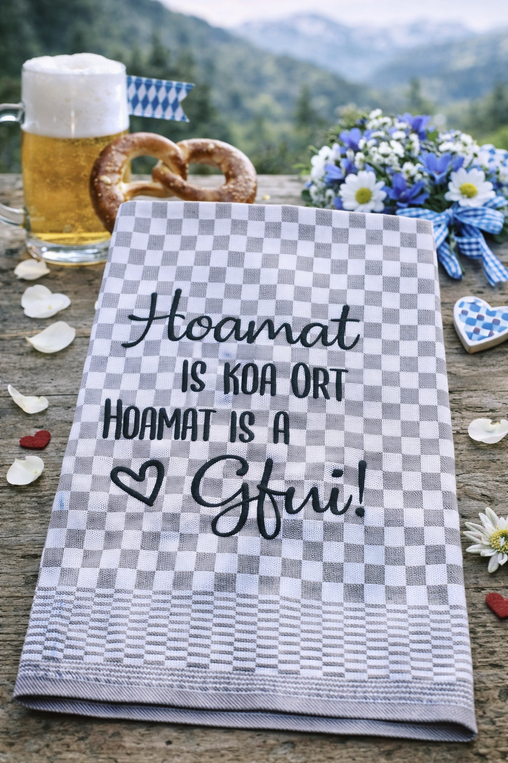 Geschirrtuch Küchenhandtuch bestickt 50x70 Baumwolle Küchendeko Geschenk für Heimatverbundene Hoamat