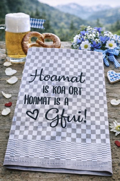 Geschirrtuch Küchenhandtuch bestickt 50x70 Baumwolle Küchendeko Geschenk für Heimatverbundene Hoamat
