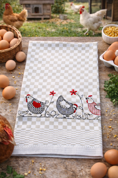 Geschirrtuch Küchenhandtuch bestickt 50x70 Baumwolle Küchendeko Geschenk für Landhaus Hühner-Fans