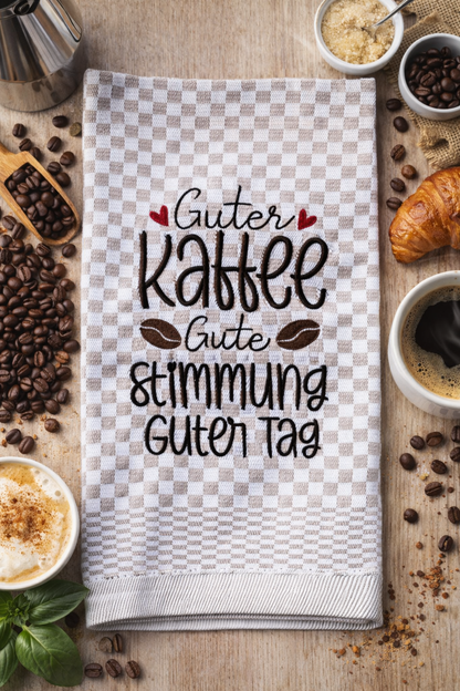 Perfektes Geschenk für alle die Kaffee lieben und trinken.Hochwertig und liebevoll bestickt.