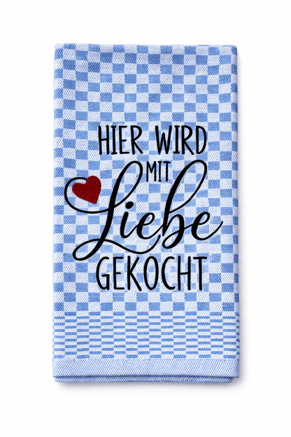 Geschirrtuch Küchenhandtuch bestickt 50x70 Baumwolle Küchendeko Geschenk für Koch Köche mit Liebe gekocht