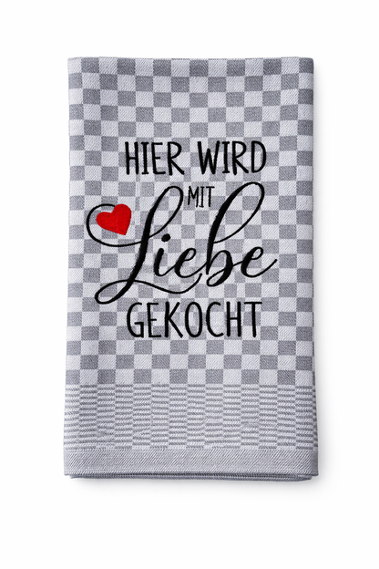 Geschirrtuch Küchenhandtuch bestickt 50x70 Baumwolle Küchendeko Geschenk für Koch Köche mit Liebe gekocht