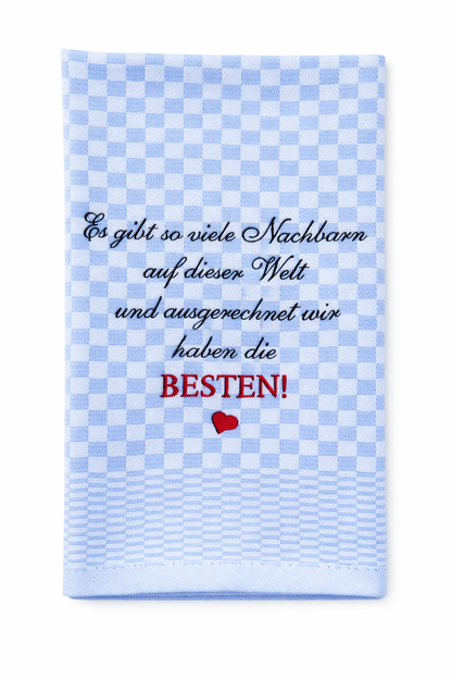 Geschirrtuch Küchenhandtuch bestickt 50x70 Baumwolle Küchendeko Geschenk für Nachbarn gute Nachbarschaft