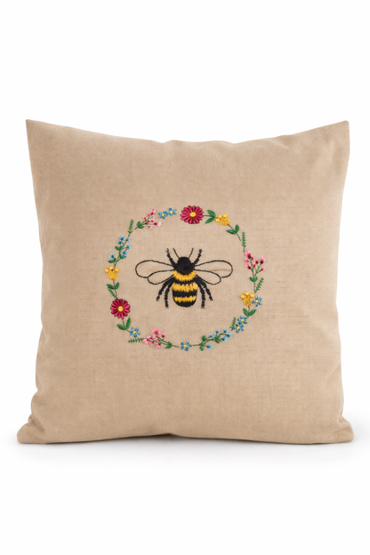 Kissenbezug Zierkissen 40x40 bestickt Baumwolle - Deko für Wohnzimmer Geschenk für Imker & Bienenfreunde
