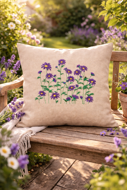 Kissenbezug Zierkissen 40x40 bestickt Baumwolle - Deko für Wohnzimmer Geschenk für Blumenliebhaber Blumen