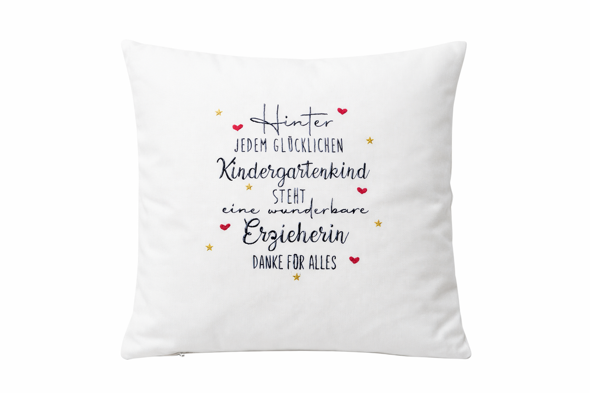 Kissenbezug Zierkissen 40x40 bestickt Baumwolle - Deko für Wohnzimmer Geschenk zum Kindergarten-Abschluss