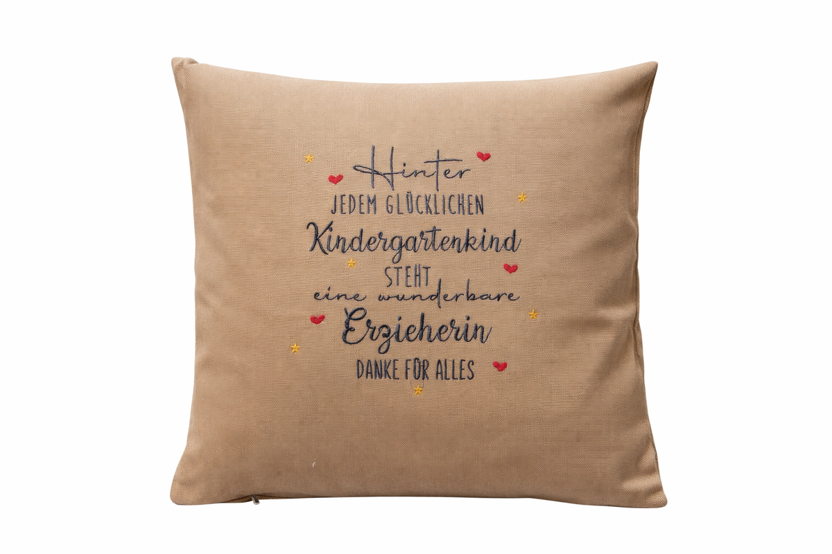 Kissenbezug Zierkissen 40x40 bestickt Baumwolle - Deko für Wohnzimmer Geschenk zum Kindergarten-Abschluss