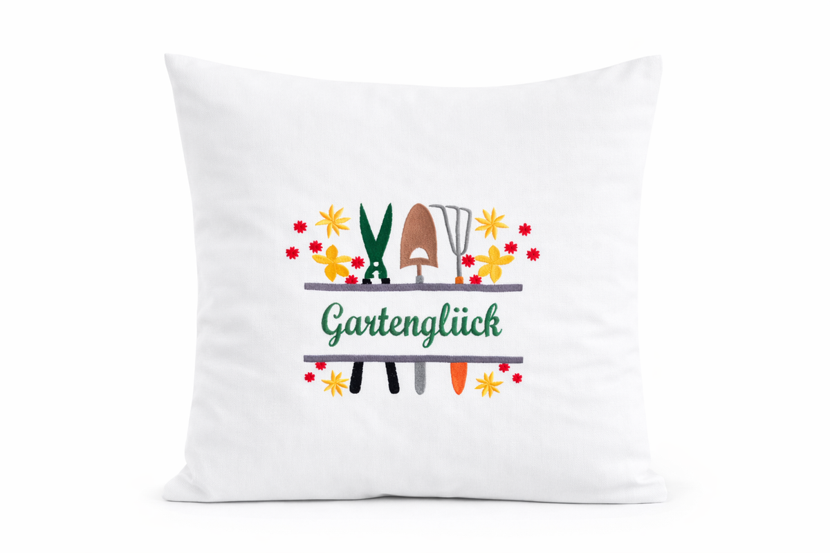 Kissenbezug Zierkissen 40x40 bestickt Baumwolle - Deko für Wohnzimmer Geschenk für Gartenliebhaber Gartenglück