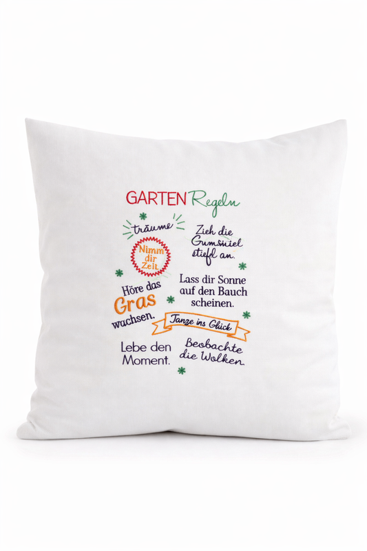 Kissenbezug Zierkissen 40x40 bestickt Baumwolle - Deko für Wohnzimmer Geschenk für Garten Gartenliebhaber