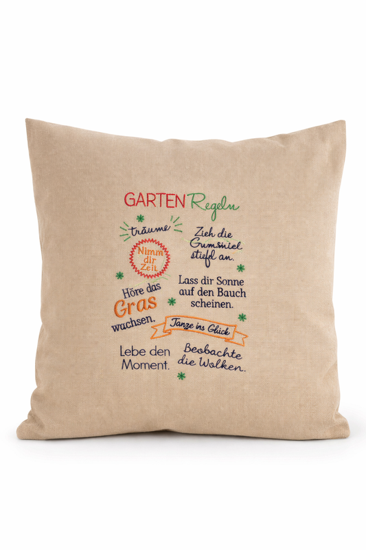 Kissenbezug Zierkissen 40x40 bestickt Baumwolle - Deko für Wohnzimmer Geschenk für Garten Gartenliebhaber