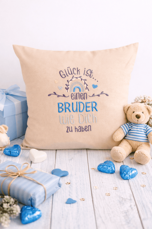 Kissenbezug Zierkissen 40x40 bestickt Baumwolle - Deko für Wohnzimmer Geschenk für Bruder