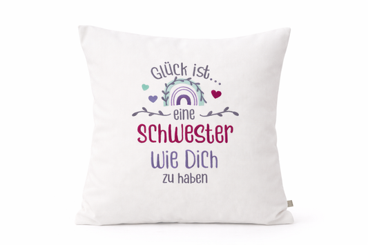 Kissenbezug Zierkissen 40x40 bestickt Baumwolle - Deko für Wohnzimmer Geschenk für Schwester
