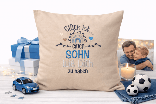 Kissenbezug Zierkissen 40x40 bestickt Baumwolle - Deko für Wohnzimmer Geschenk für Sohn