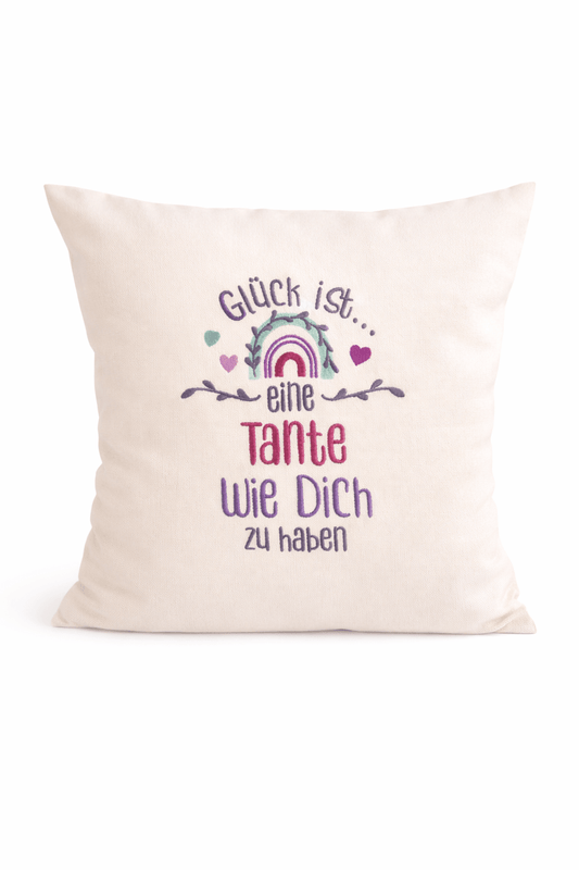 Kissenbezug Zierkissen 40x40 bestickt Baumwolle - Deko für Wohnzimmer Geschenk für Tante