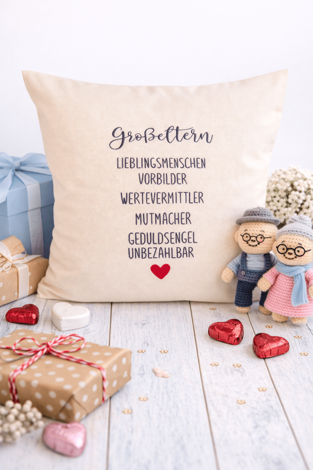 Kissenbezug Zierkissen 40x40 bestickt Baumwolle - Deko für Wohnzimmer Geschenk für Großeltern
