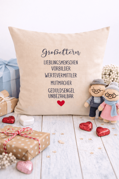 Kissenbezug Zierkissen 40x40 bestickt Baumwolle - Deko für Wohnzimmer Geschenk für Großeltern