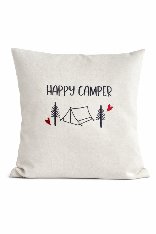 Kissenbezug Zierkissen 40x40 bestickt Baumwolle - Deko für Wohnzimmer Geschenk für Camper mit Zelt