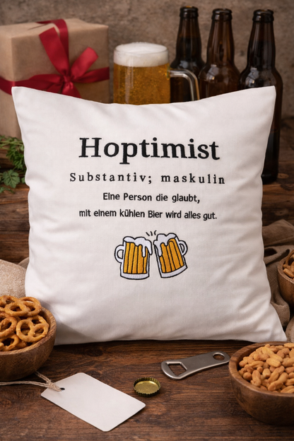 Kissenbezug Zierkissen 40x40 bestickt Baumwolle - Deko für Wohnzimmer Geschenk für wahre Bier Fans
