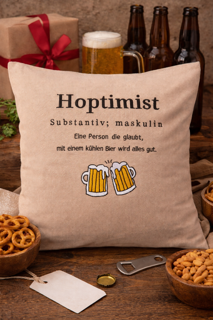 Kissenbezug Zierkissen 40x40 bestickt Baumwolle - Deko für Wohnzimmer Geschenk für wahre Bier Fans