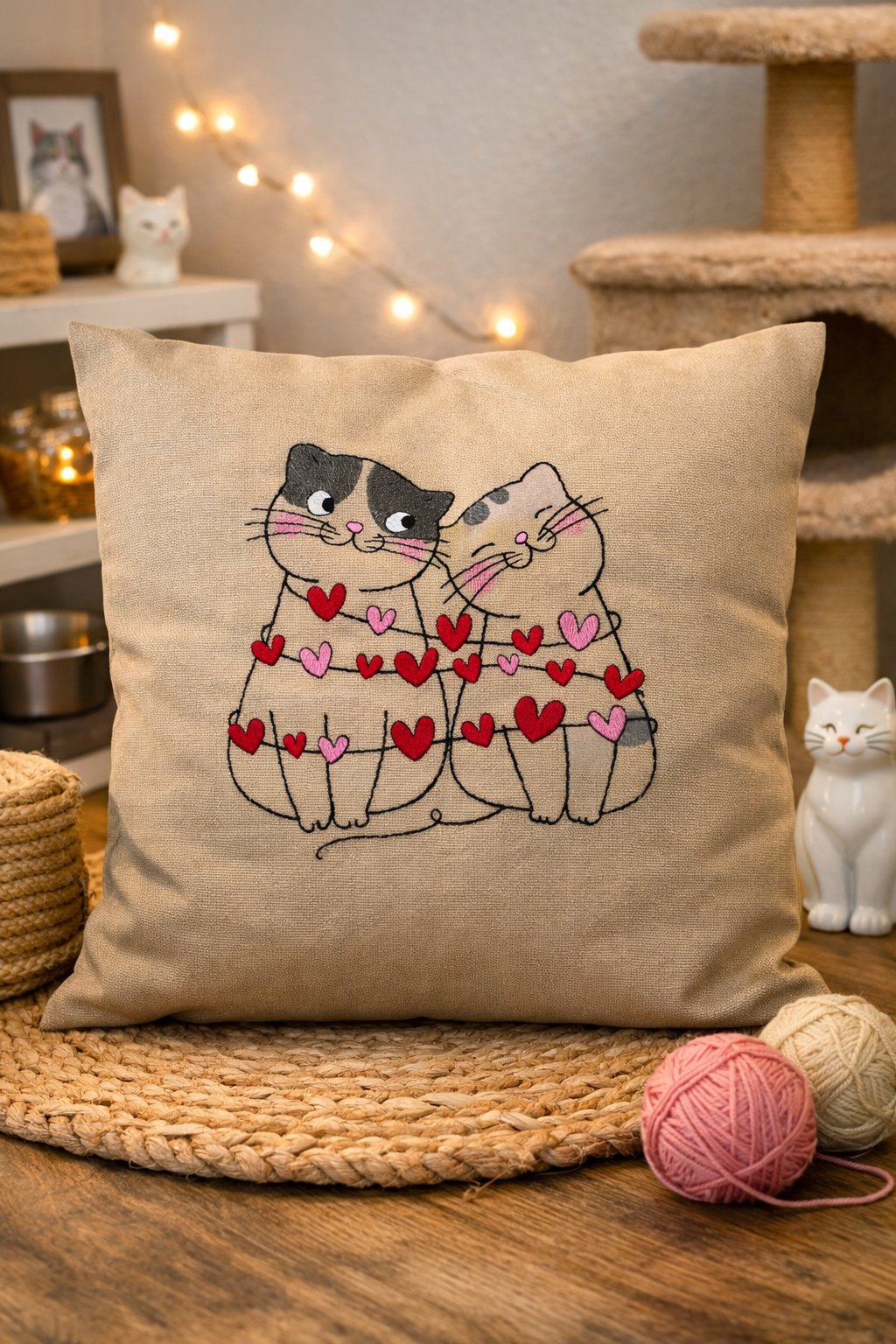 Kissenbezug Zierkissen 40x40 bestickt Baumwolle - Deko für Wohnzimmer Geschenk für Katzenliebhaber
