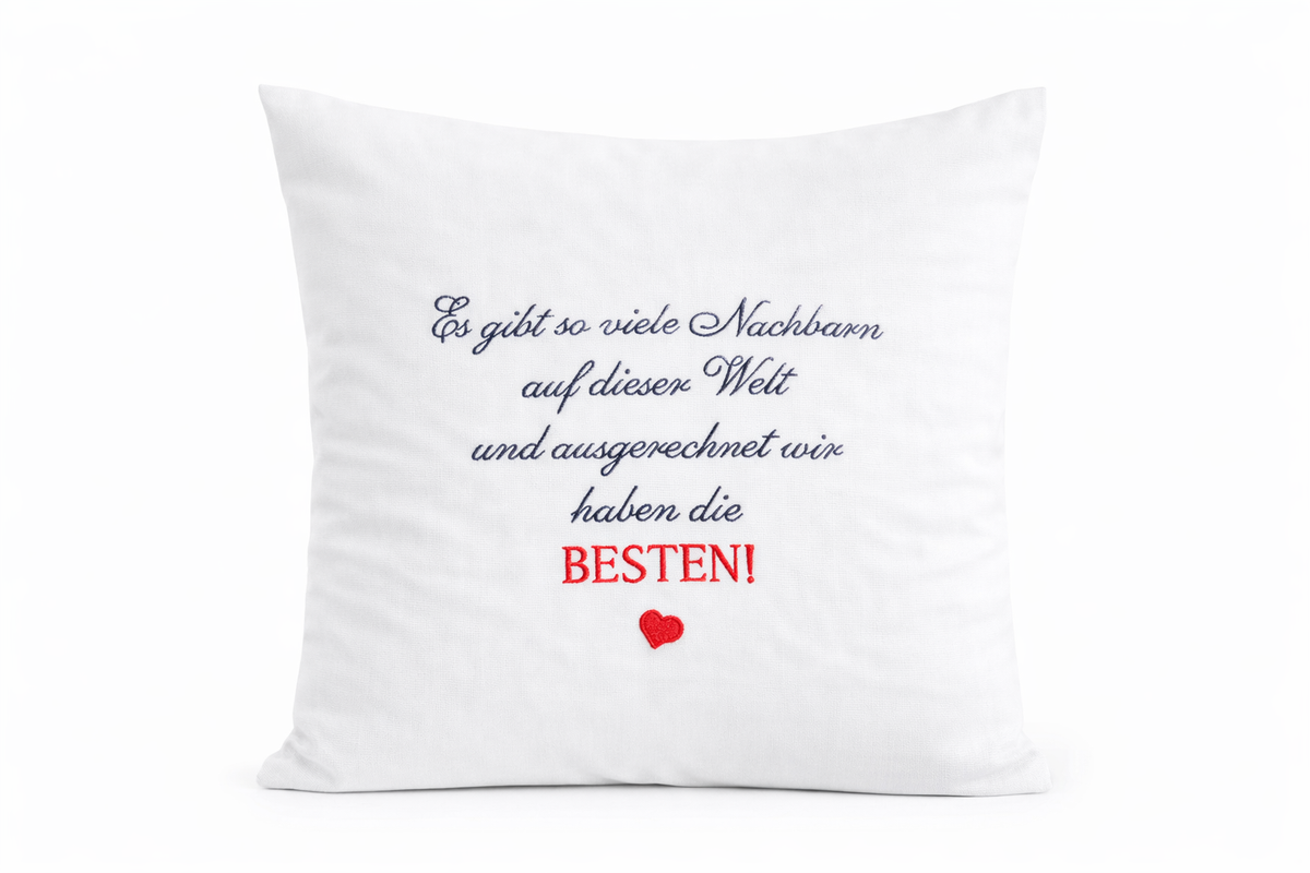 Kissenbezug Zierkissen 40x40 bestickt Baumwolle - Deko für Wohnzimmer Geschenk für beste Nachbarn