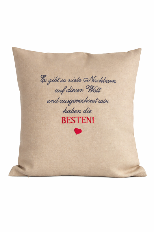 Kissenbezug Zierkissen 40x40 bestickt Baumwolle - Deko für Wohnzimmer Geschenk für beste Nachbarn